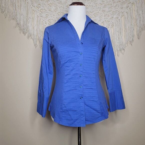 Zac & Rachel Button Front Cotton Spandex Shirt Blue Size Small - Picture 1 of 16